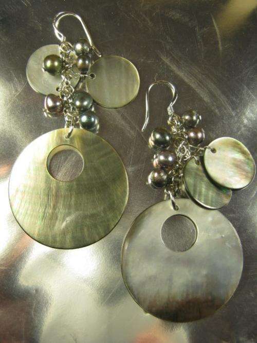 Mother of Pearl & black freshwater pearl earrings