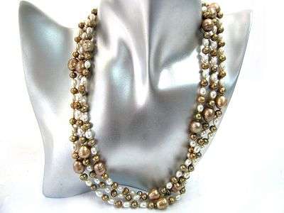 152 cm genuine White and Gold  freshwater pearl necklace