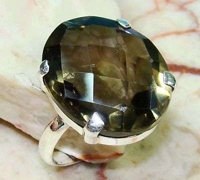 FANCY SMOKY QUARTZ & 925 SILVER RING OF UK SIZE M