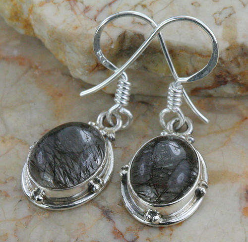 Black Rutilite Sterling Silver Earrings