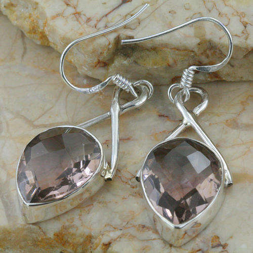 Dusty Pink Quartz and Sterling Silver Earrings