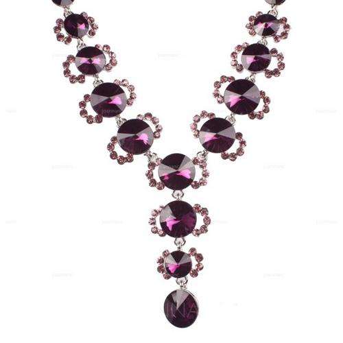 Purple Necklace and Earrings SET - Swarovski crystal. ONE SMALL STONE MISSING
