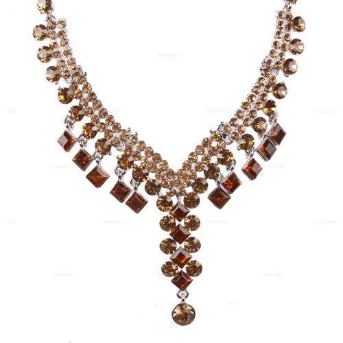 Golden Brown Rhombus Swarovski Crystal Necklace and earrings SET