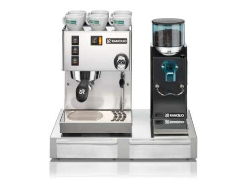 Rancilio Silvia M V5 Espresso Machine + Rocky Grinder with Doser + Stainless Steel Inox Base Drawers