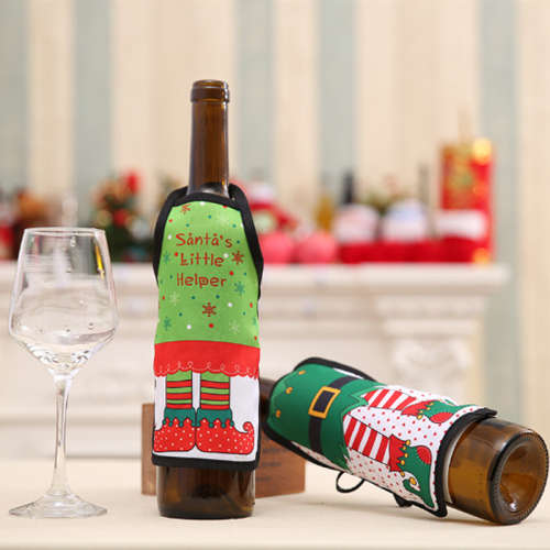 Festive Christmas wine bottle covers Elf