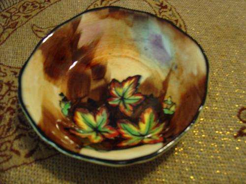 H & K TUNSTALL Bon Bon dish Autumn Tints Handpainted - R Crocott signature