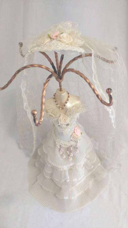 Vintage Wedding dress Jewellery doll / stand
