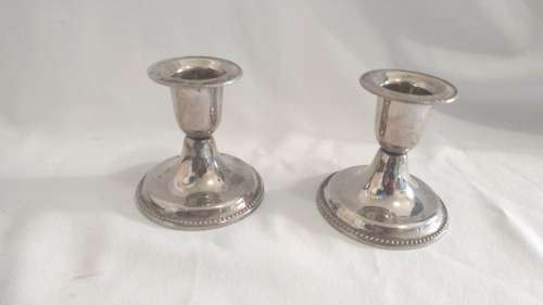 Lovely decorated silver plate tray /salver and 2 silver plate dwarf candlesticks