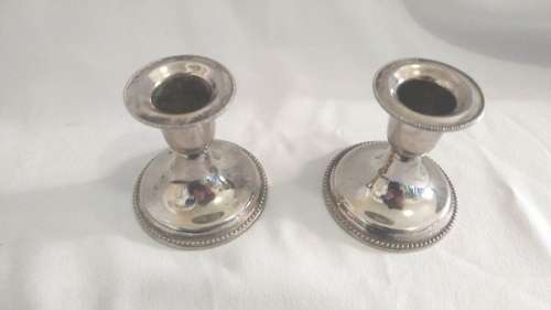 Lovely decorated silver plate tray /salver and 2 silver plate dwarf candlesticks
