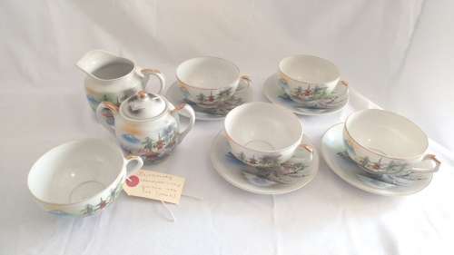 Delicate Oriental Geisha Lithophane Japanese part tea set