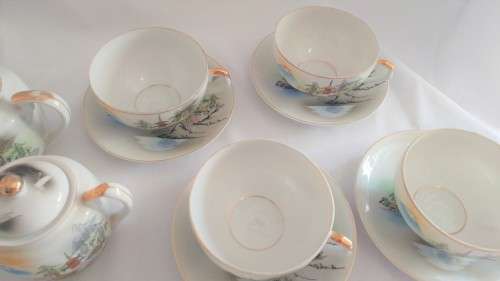 Delicate Oriental Geisha Lithophane Japanese part tea set