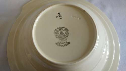 Handpainted Burleighware Art Deco Lupin pattern serving dish and 3 tea cups