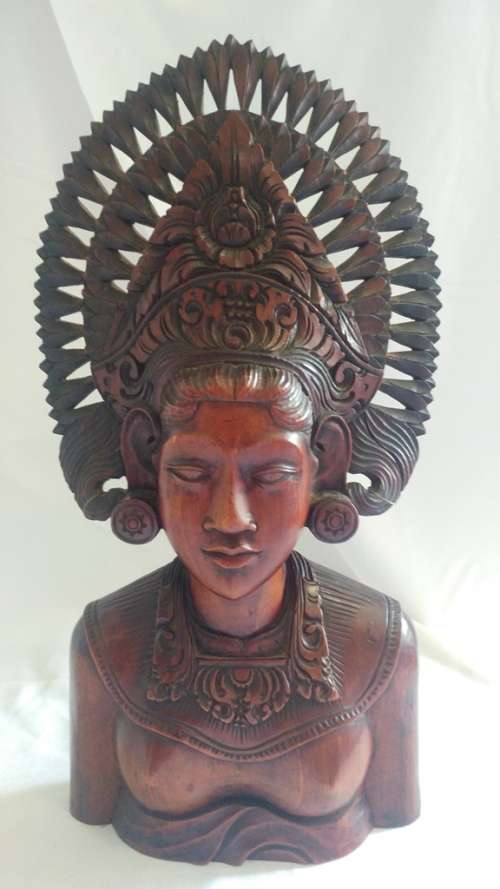 Large Hand carved Indonesian Teak bust/sculpture of a woman in traditional dress