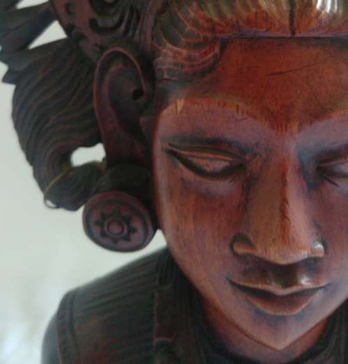 Large Hand carved Indonesian Teak bust/sculpture of a woman in traditional dress