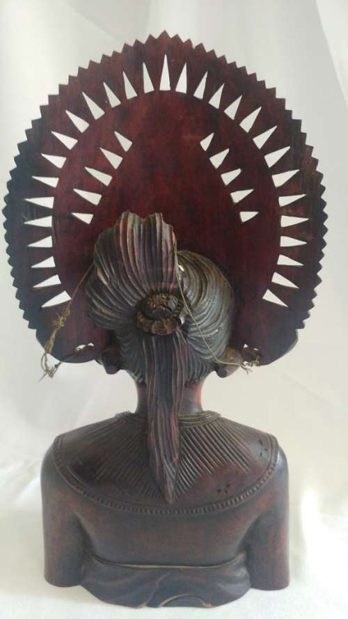 Large Hand carved Indonesian Teak bust/sculpture of a woman in traditional dress