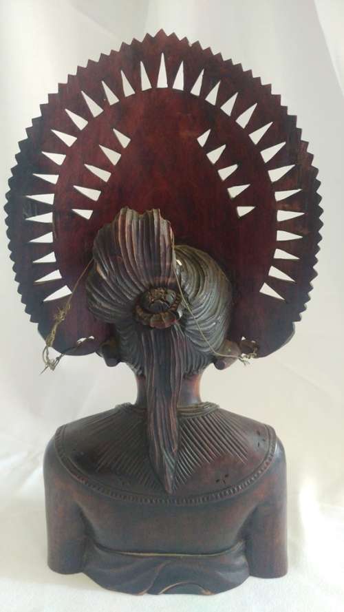 Large Hand carved Indonesian Teak bust/sculpture of a woman in traditional dress