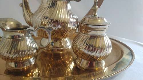 Beautiful Heavy Turkish brass coffee set