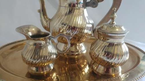 Beautiful Heavy Turkish brass coffee set