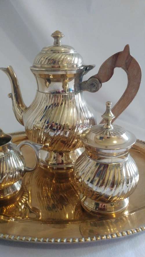 Beautiful Heavy Turkish brass coffee set