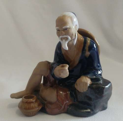 Classic Chinese the Potter blue seated Mud man figurine