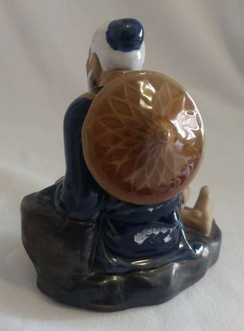 Classic Chinese the Potter blue seated Mud man figurine