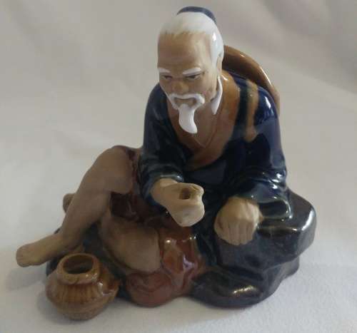 Classic Chinese the Potter blue seated Mud man figurine
