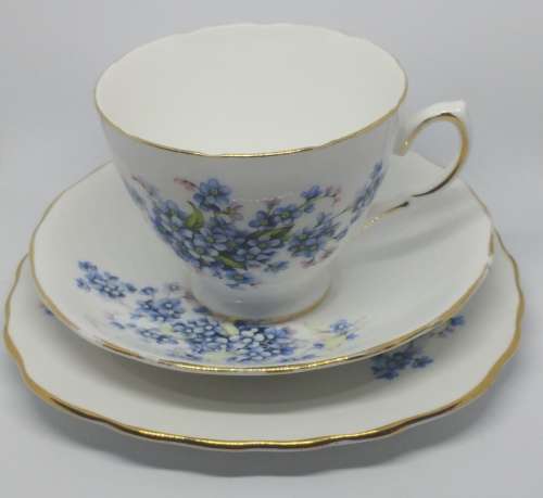 Beautiful Royal Vale blue flower fine bone China Tea Trio