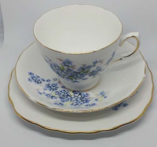 Beautiful Royal Vale blue flower fine bone China Tea Trio