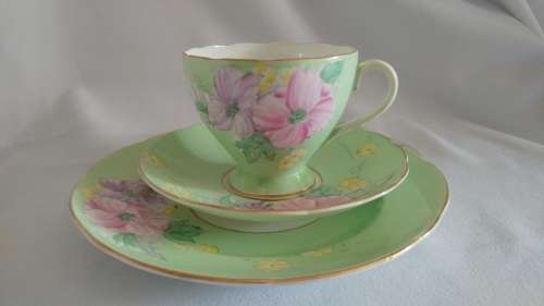 Lovely green flowers Foley Begonia Tea trio