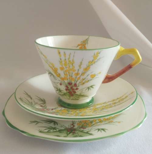 Delightful in yellow and green Royal Stafford Broom pattern Trio