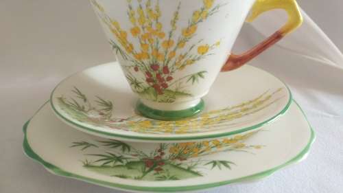 Delightful in yellow and green Royal Stafford Broom pattern Trio