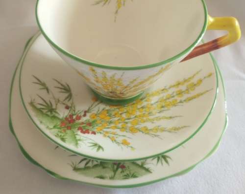 Delightful in yellow and green Royal Stafford Broom pattern Trio