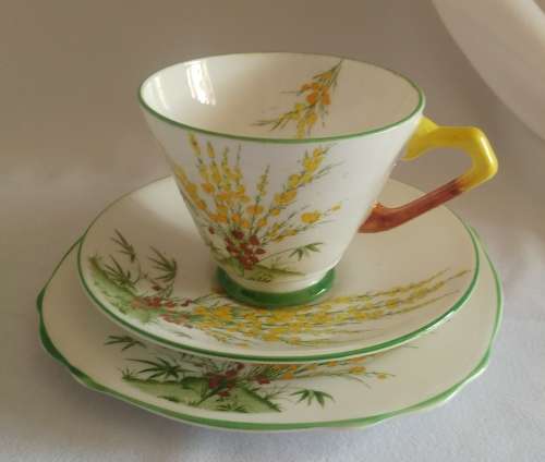 Delightful in yellow and green Royal Stafford Broom pattern Trio
