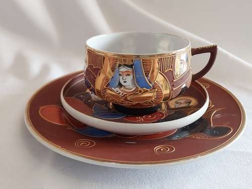 Satsuma Japanese stunning Moriage eggshell porcelain Tea trio