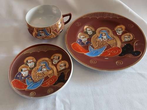 Satsuma Japanese stunning Moriage eggshell porcelain Tea trio