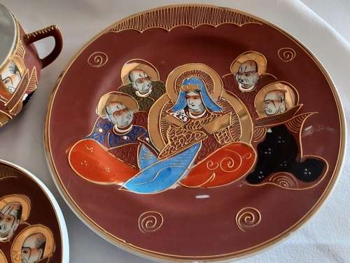 Satsuma Japanese stunning Moriage eggshell porcelain Tea trio