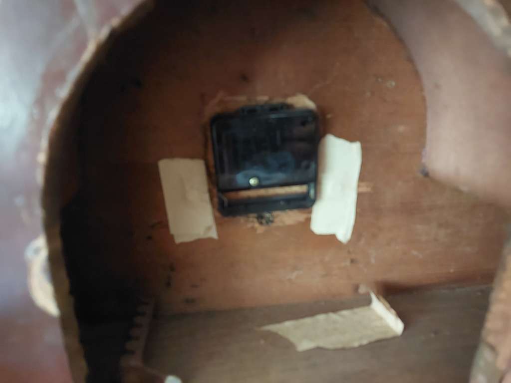 Mantel clock case with battery replacement needs restoration