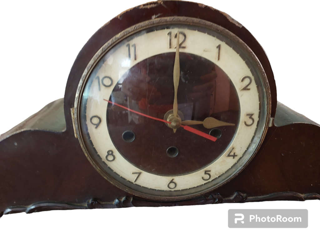 Mantel clock case with battery replacement needs restoration