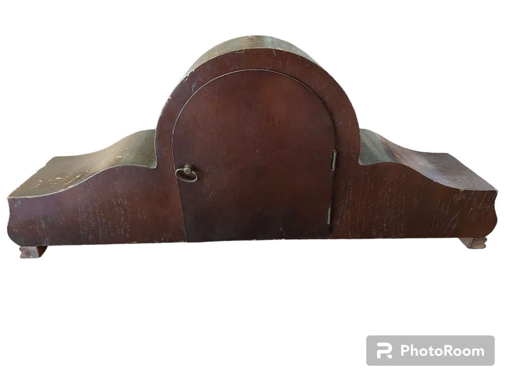 Mantel clock case with battery replacement needs restoration