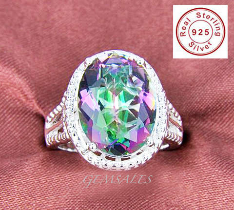 Exquisite Solid 925 Sterling Silver set with a 9.30Carat Genuine Natural Rainbow Topaz - Size 7 *