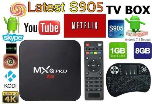 MXQ 4K Pro Android Smart TV Box + Mini Wireless Keyboard Remote (Android 7.1))