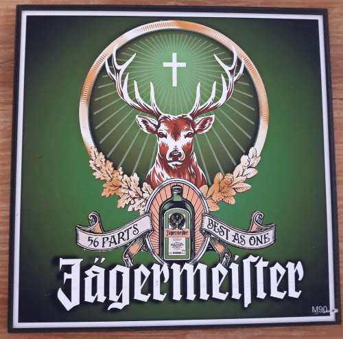 MANCAVE JAGERMEISTER LABEL WOODEN SIGN