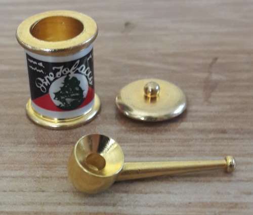 BRASS PIPE AND TOBACCO TIN