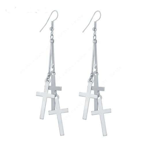 Women Three Crosses Fashion Silver Plated Dangle Long Earrings No.A198     (K6837)