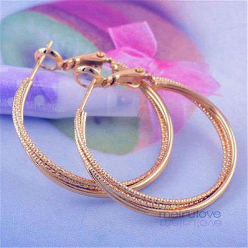 Gold Plated Earrings Textured Twisted Hoops 30 mm   (A178*)