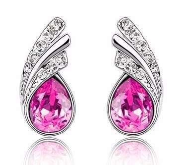 Crystal Leaf feather stud earrings fashion Jewelry  42133    (K6920)