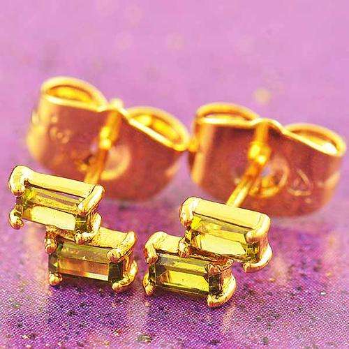olive green cubic zirconia 9k gold filled stud earrings,J0072       (A287)
