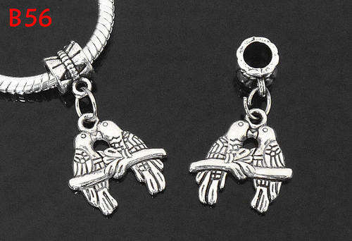 1pcs Tibetan Silver Charm Bird of happiness Dangle Bead Fit Bracelet    C081