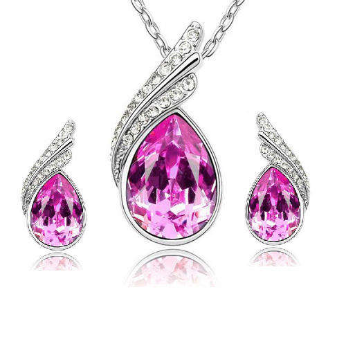 White Gold Plated Leaf Crystal Jewelry Set with swarovski element.