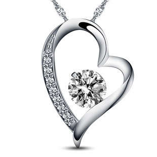 GENUINE 925 Silver Crystal Necklace Heart Shaped, Platinum Plated